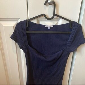 Reformation Deep Blue Ribbed Knit Top
